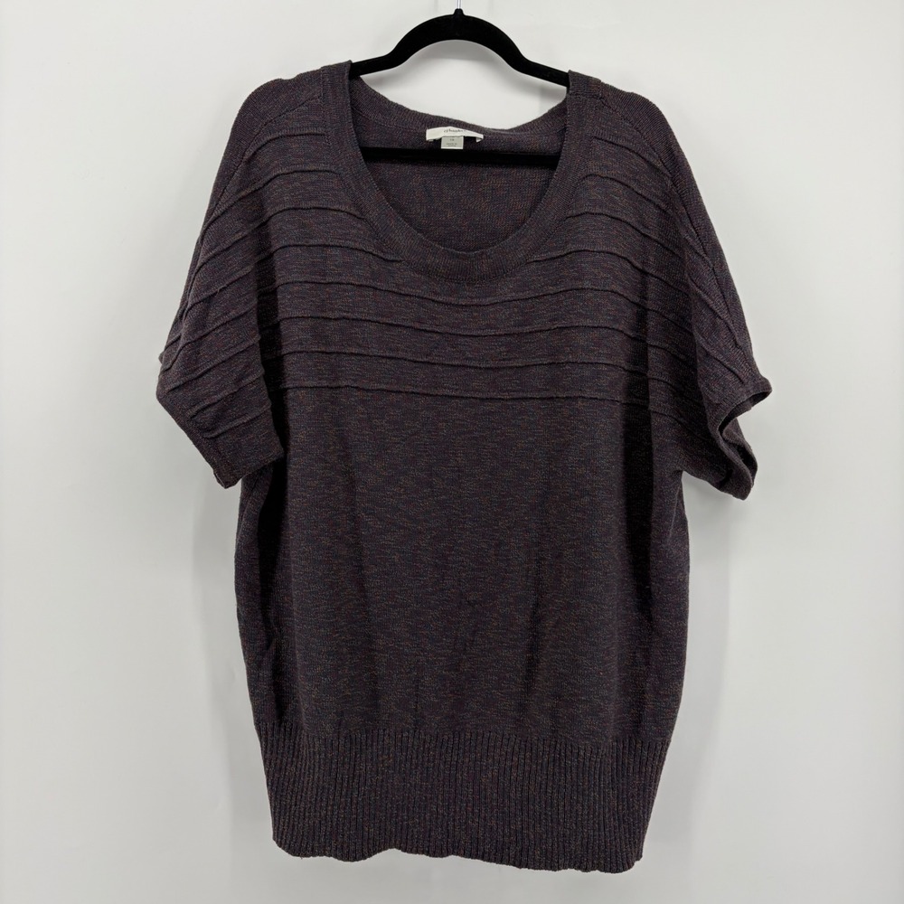CJ Banks Women's 1X Short Sleeve Textured Knit Sweater Top Dark Multi Color